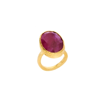 Ring made from brass, goldplated, Ruby
