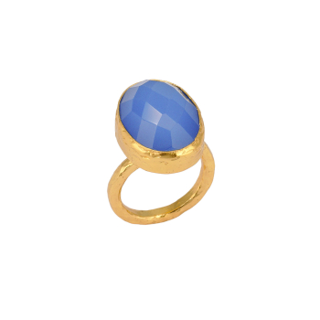 Ring aus Messing vergoldet, blauer Chalcedon