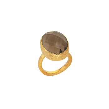 Ring made from brass, goldplated, smoky Quartz