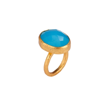 Ring made from brass, goldplated, lightblue Chalcedony