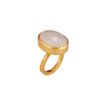 Ring made from brass, goldplated, Chalcedony