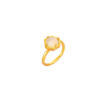 Ring made from brass, goldplated, Chalcedony