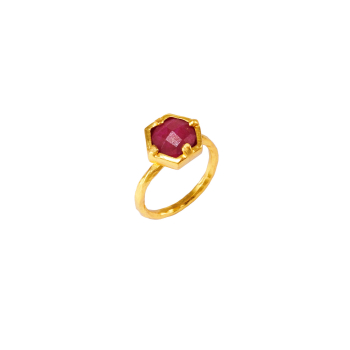 Ring made from brass, goldplated, red Jade