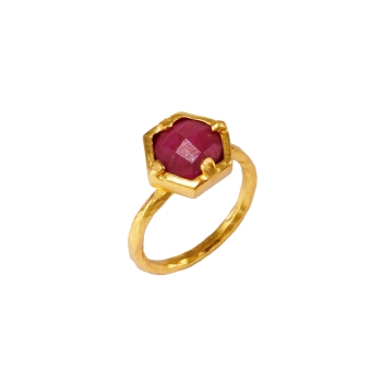 Ring made from brass, goldplated, red Jade