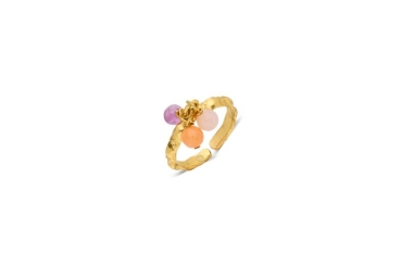 Ring made from brass, goldplated, peach, orange, pink Chalcedony