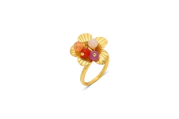 Ring made from brass, goldplated, peach, orange, pink Chalcedony