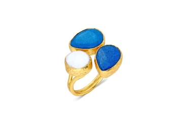 Ring made from brass, goldplated, blue Jade