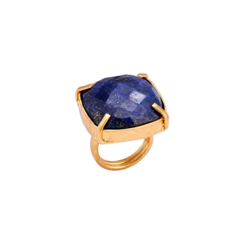 Ring made from brass, goldplated, Lapislazuli