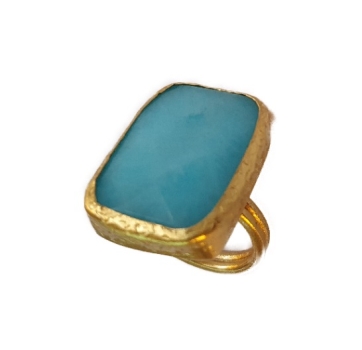 Ring made from brass, goldplated, with Light Blue Chalcedony