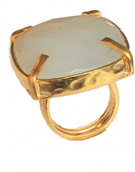 Ring made from brass, goldplated, Chalcedony