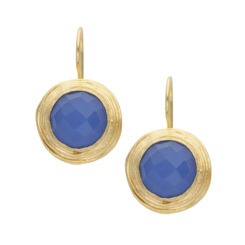 Ohrring aus Messing vergoldet, blauer Chalcedon, Clip
