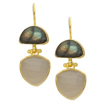 Earring made from brass, Labradorite, white Chalcedony
