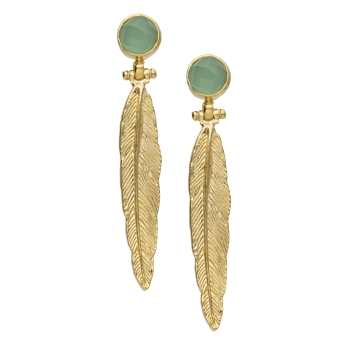 Earring made from brass, goldplated, aqua Chalcedony
