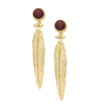 Earring made from brass, goldplated, red Jade