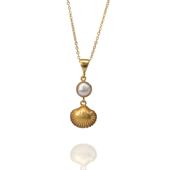 Necklace made from brass, goldplated, pearl