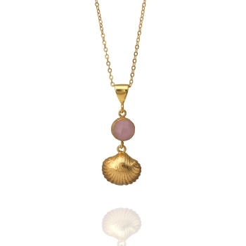 Necklace made from brass, goldplated, Rosequartz