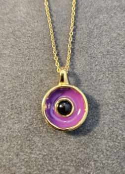 Necklace made from brass, goldplated, enamel, red quarz - Kopie