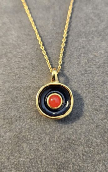 Necklace made from brass, goldplated, enamel, orange quarz