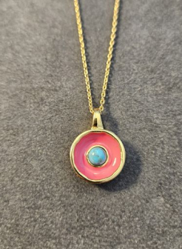 Kette aus Messing, vergoldet, Emaille, Türkis