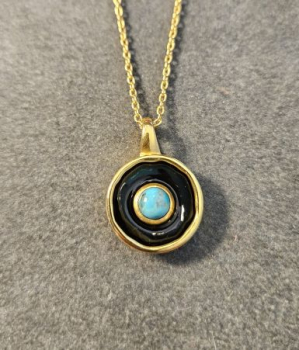 Kette aus Messing, vergoldet, Emaille, Türkis