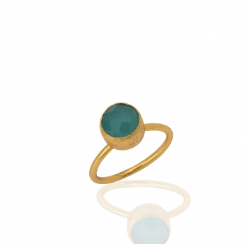 Ring made from brass, goldplated, blue Chalcedony