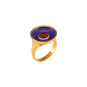 Ring aus Messing vergoldet, Emaille, roter Quartz