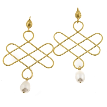 Ethno earring, brass goldplated, with baroque pearl
