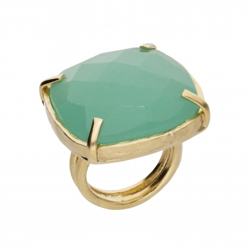 Ring made from brass, goldplated, aqua Chalcedony