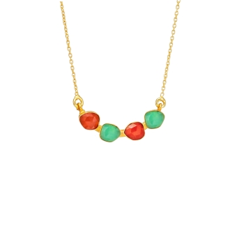 Kette aus Messing, vergoldet, aqua und orange gefärbte Onyx