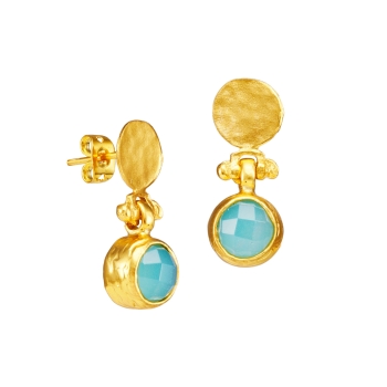 Ohrring aus Messing vergoldet, Blauer Chalcedon