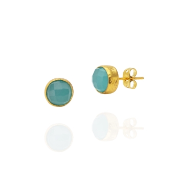 Earring made from brass, goldplated, blue Chalcedony