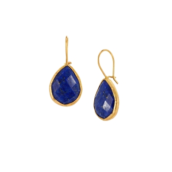 Earring made from brass, goldplated, Lapislazuli