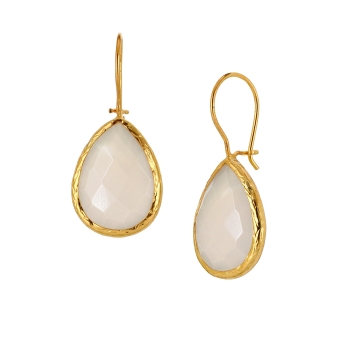 Earring made from brass, goldplated, Chalcedony