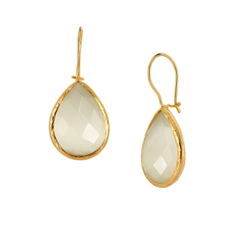 Earring made from brass, goldplated, white Cateye