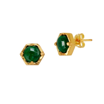 Earring made from brass, goldplated with green Jade