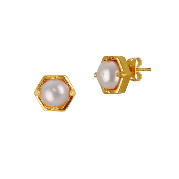 Earring made from brass, goldplated with pearl