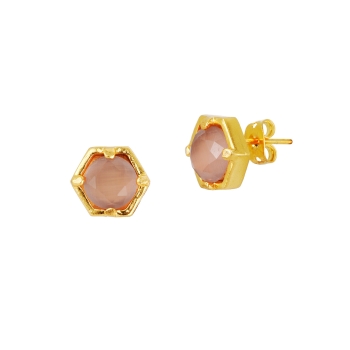 Earring made from brass, goldplated with dusty pink Cateye