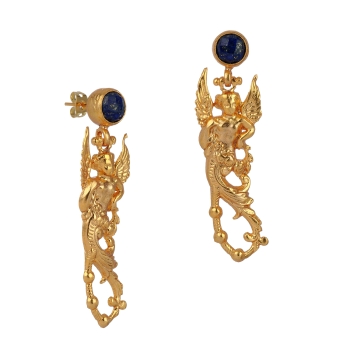 Ohrring aus Messing, vergoldet, Lapislazuli