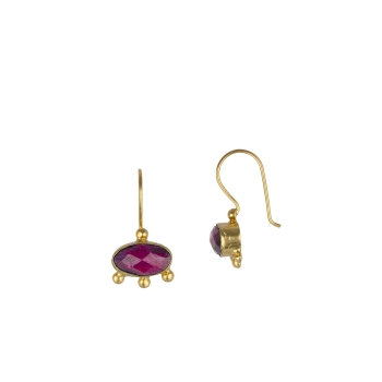 Earring made from brass, goldplated, Ruby
