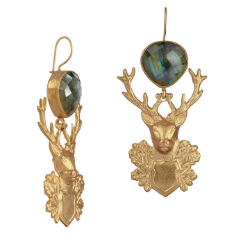 Earring made from brass, goldplated, Labradorite