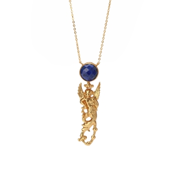 Kette aus Messing, vergoldet, Lapislazuli