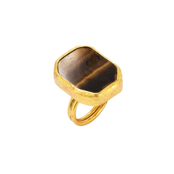 Ring made from brass, goldplated, Tiger Eye, pic as example