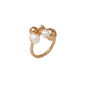 Ring  made from brass, goldplated, mini baroque pearl