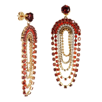 Earring made from brass, goldplated, red crystal