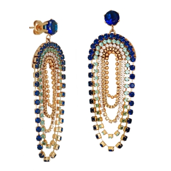 Earring made from brass, goldplated, blue crystal
