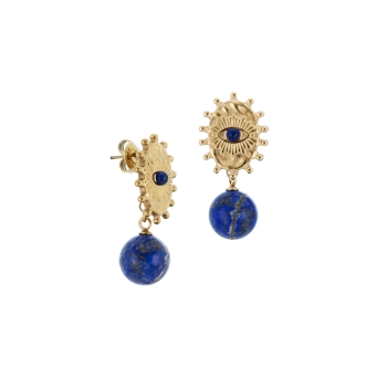 Earring made from brass, goldplated, Lapislazuli