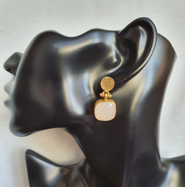 Earring made from brass, goldplated, Rosequartz