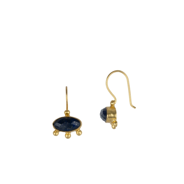 Earring made from brass, goldplated, Lapislazuli