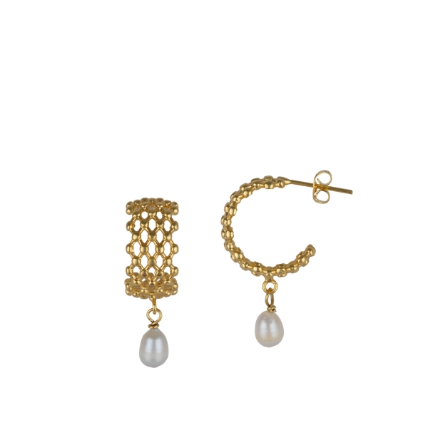 Earring made from brass, goldplated, mini baroque pearl