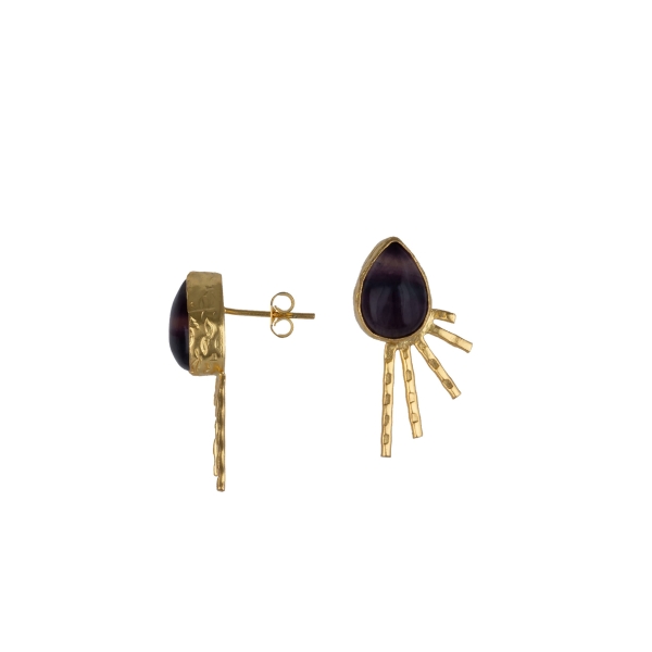 Earring made from brass, goldplated, Rainbow Fluorite